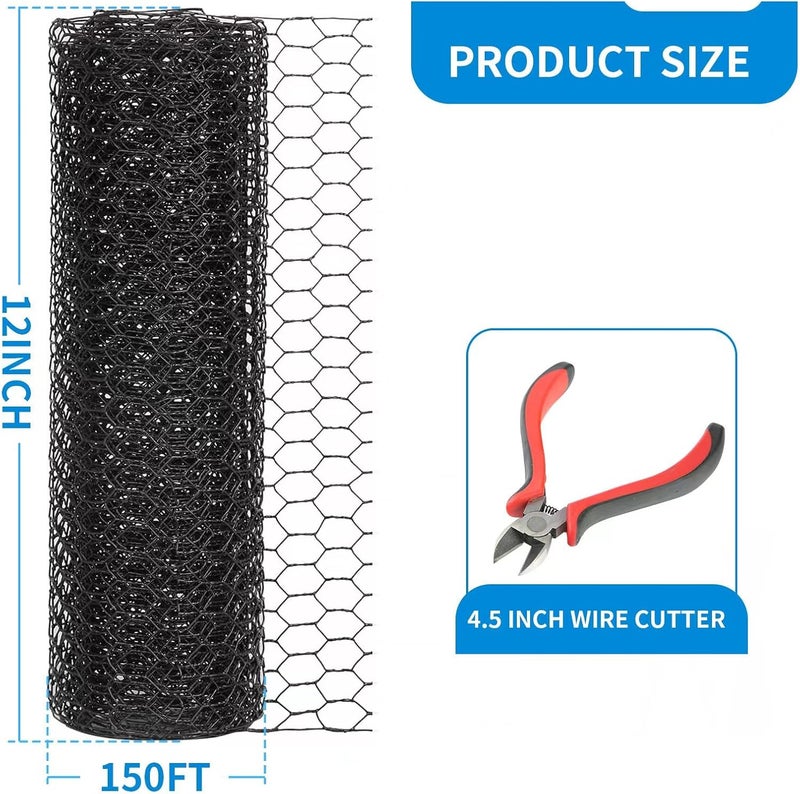 DOLEMODUO 12'' x 150' Black Chicken Wire Mesh Fence, 20 Gauge Galvanized Poultry Netting and 1 inch Garden Mesh Fence Roll, Chicken Wire for Floral Arrangements/Crafts/Farm/Livestock/Pet Protection - Image 3